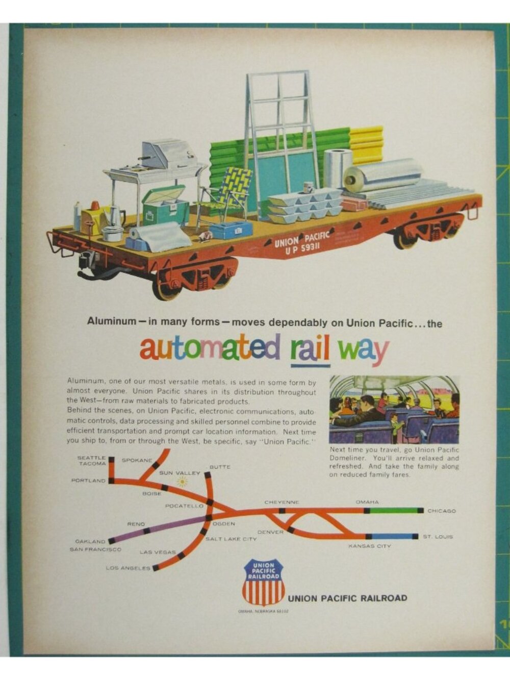 Print Ad Union Pacific Railroad Automated Rail Way Aluminum Distribution 1960s
